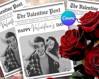 Editable Valentine’s Day Newspaper Template, Personalized Love Story Front Page, Custom Romantic Gift, Printable Valentine Card