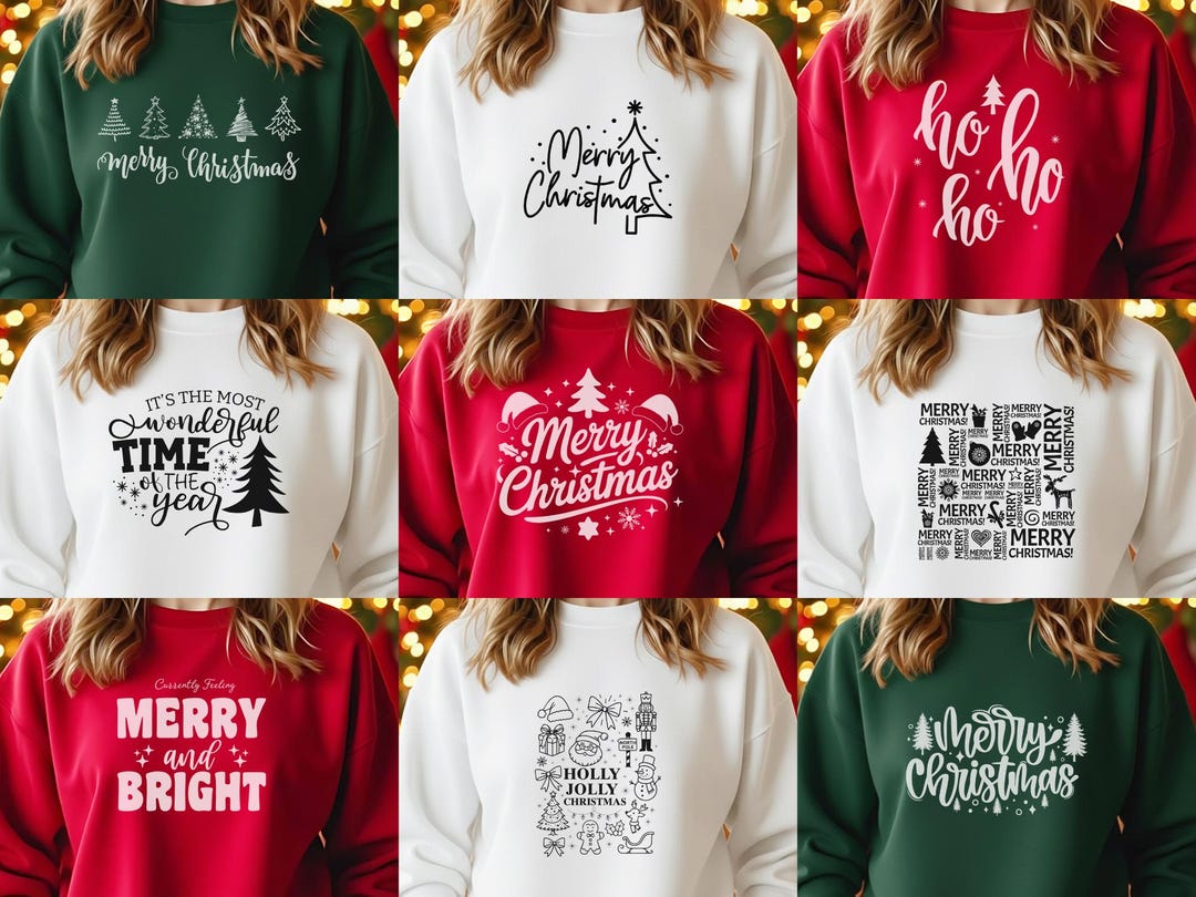 9-pack Christmas Shirt SVG Bundle: Cricut Silhouette T-shirt Holiday ...