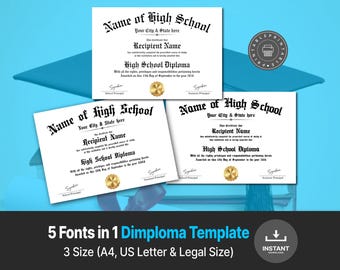 Editable High School Diploma, Diploma Replica Canva Customizable Template (Instant Download)