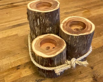 Juego de 3 candelabros de té de cedro rojo