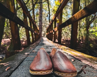 Men's Handmade Leather Loafers: Walnut Brown Zero Drop Slip-Ons