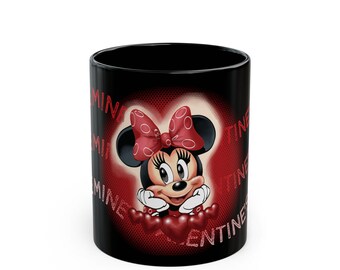 Valentine Mouse Character Mug | Black Ceramic Coffee Cup