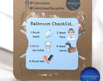 Bathroom Routine Mirror Cling – Visual Step-by-Step Reminder Aid (10cm)