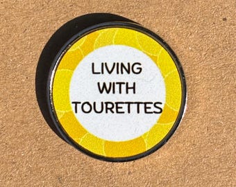 Living With Tourettes Pin Badge – Yellow Awareness – Stainless Steel – 25 mm