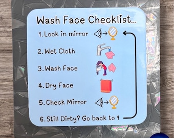 Wash face checklist – Visual Step-by-Step Reminder Aid, Mirror Cling