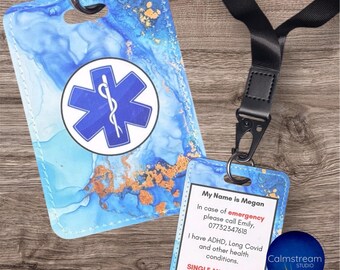 Custom Medical Alert Tag – Faux Leather ICE ID, UK Emergency Symbol