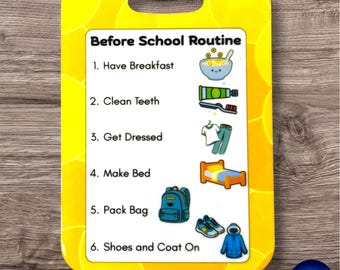 Yellow “Morning Routine…” PVC Communication Card – SEN, Autism, ADHD Visual Support