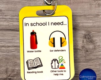 Yellow “In School I Need…” PVC Communication Card – SEN, Autism, ADHD Visual Support