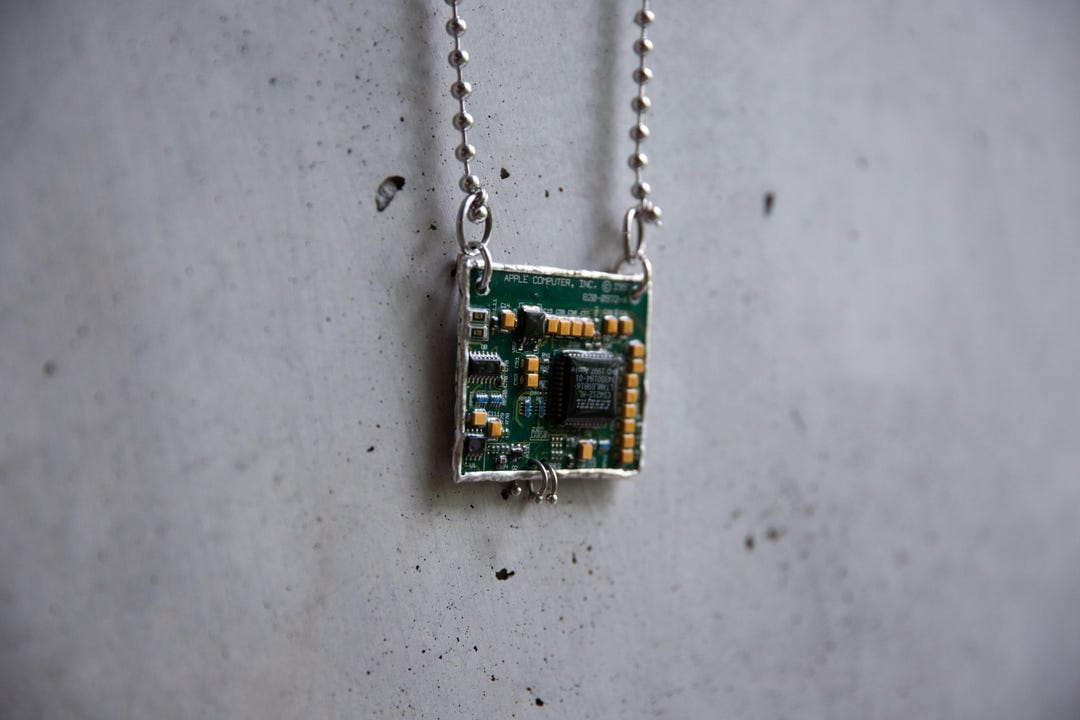 Apple Computer Chip Pendant Necklace With Soldered Border and Piercings ...