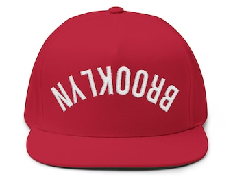 Upside Down Brooklyn Embroidered Hat Yupoong 6007 Flat Bill Snapback