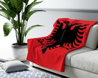 Black Double-Headed Eagle Sherpa Fleece Blanket | Albanian Flag Inspired