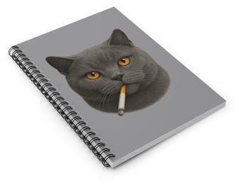 Gray British Shorthair Smoking Spiral Notebook | Cat Lover Gift