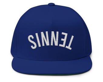 Upside Down Tennis Embroidered Flat Bill Hat Yupoong Snapback Cap