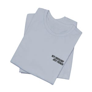 Not Arrogant Just French T-Shirt, Embroidered Parisian Style Daily Wear Tee Light Blue