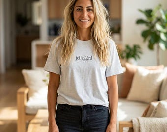 Jetlagged Shirt Travel Tee Minimalist Airport Outfit Vacation Graphic Bella Canvas Unisex Soft Cotton