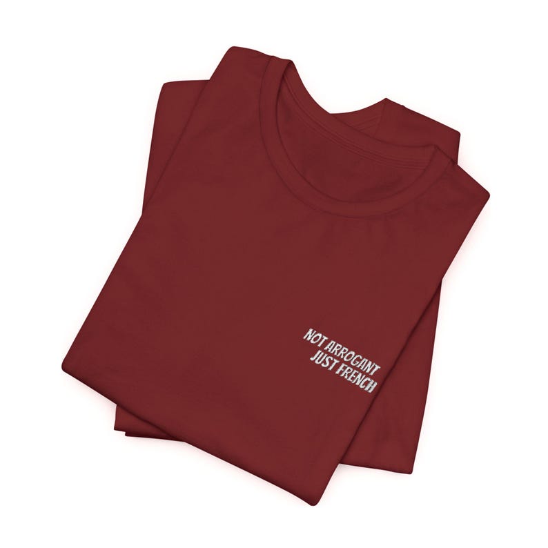 Not Arrogant Just French T-Shirt, Embroidered Parisian Style Daily Wear Tee Cardinal