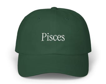Pisces Zodiac Dad Cap with Embroidered Cotton, Minimal Unisex Baseball Hat