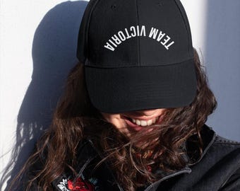 Team Victoria Low Profile Cap | Curved Text Embroidery, Red Baseball Hat