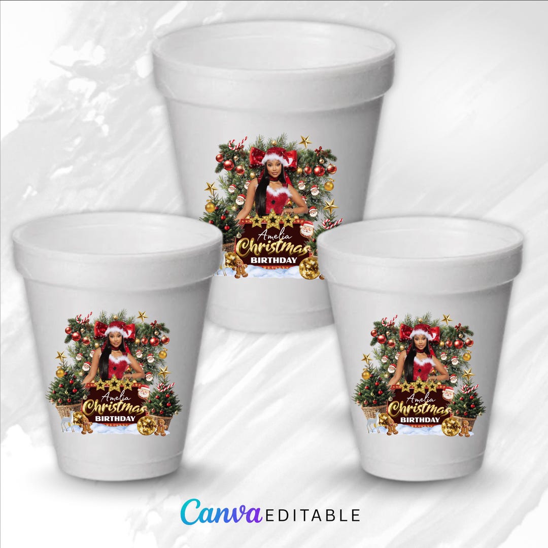 Styrofoam Cup Birthday Sticker, Christmas Birthday Girl Template ...