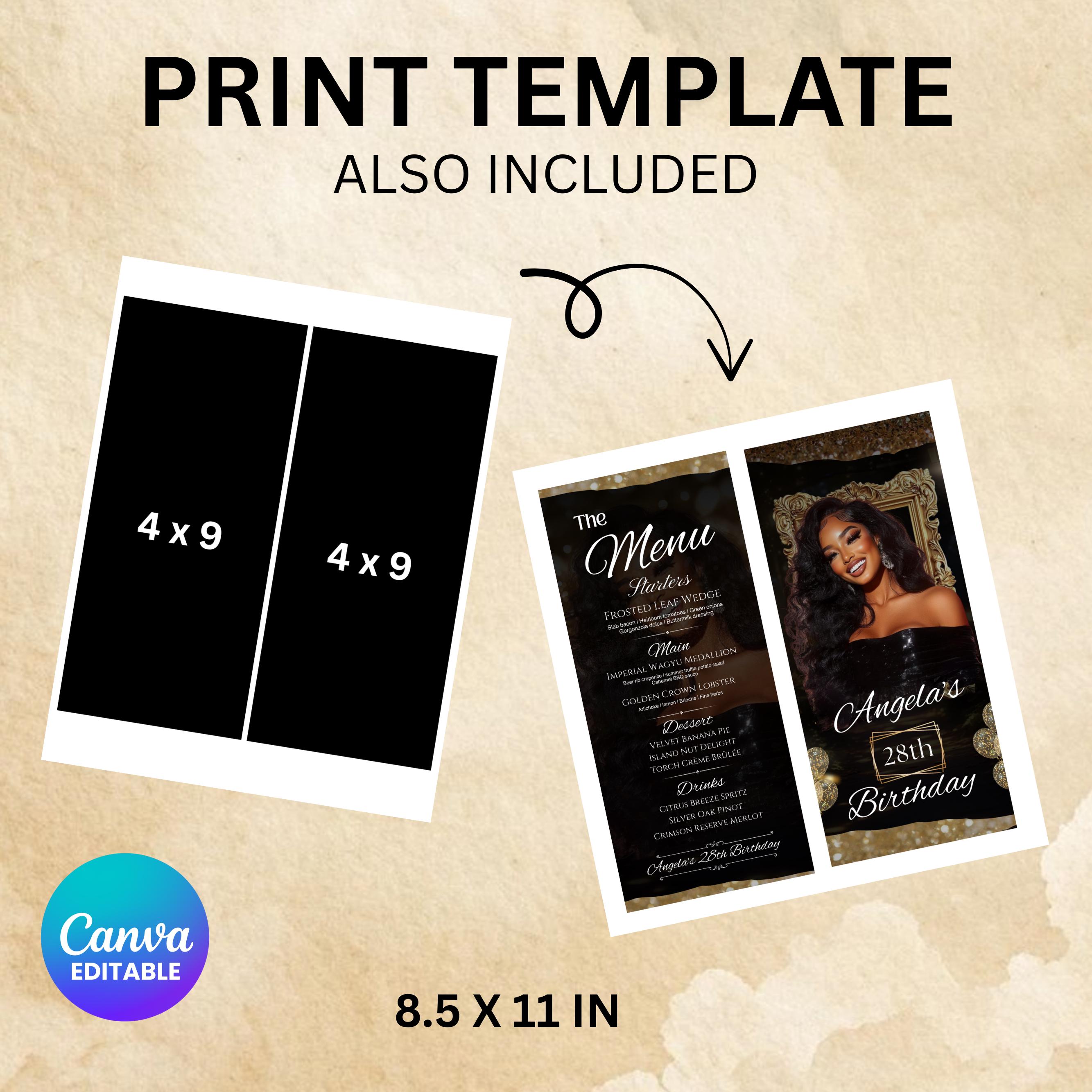 Editable Birthday Picture Menu, Full Picture Menu and Drink Card, Event ...