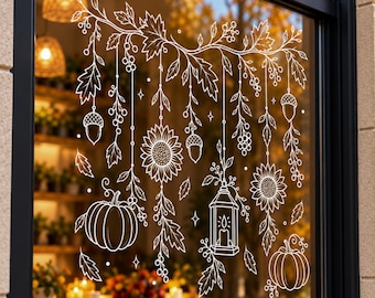 Autumn Garland Window Art Template for Window Decoration - Chalk Marker Stencil Printable Window Drawing - Stencil Window Decor (PDF)