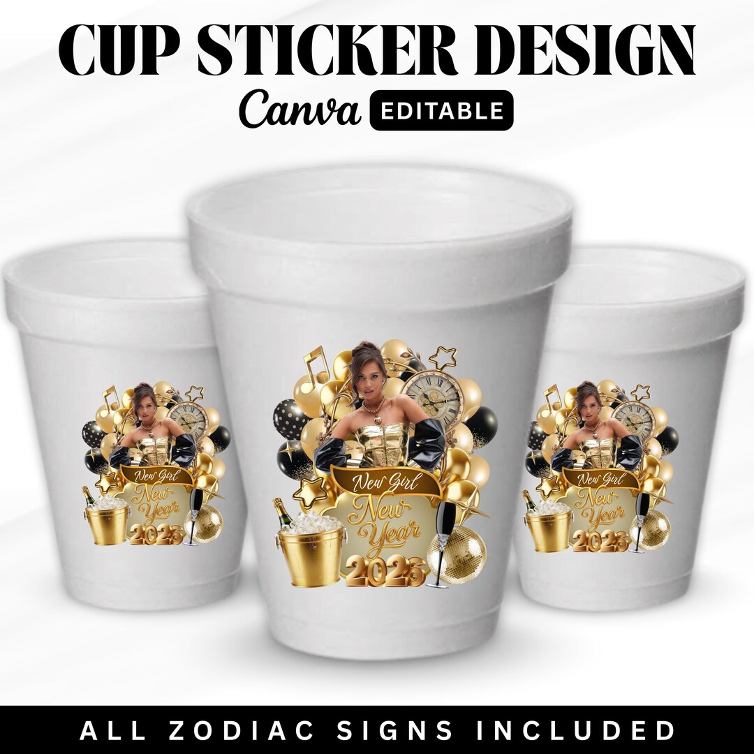 New Year Styrofoam Cup Sticker Template, New Year New Girl Sticker ...