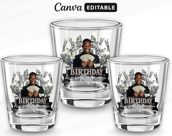 Dollar Style Birthday King Shot Glass, Birthday Sticker, Styrofoam Cup Sticker, All Zodiac Signs, Canva Template, Birthday King Canva