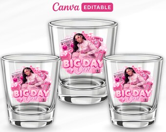 Birthday Girl Sticker, Big Day, Styrofoam Cup Pink Sticker Template, Pink Foam Cup Template, Pink Shot Glass Sticker, Birthday Party Sticker