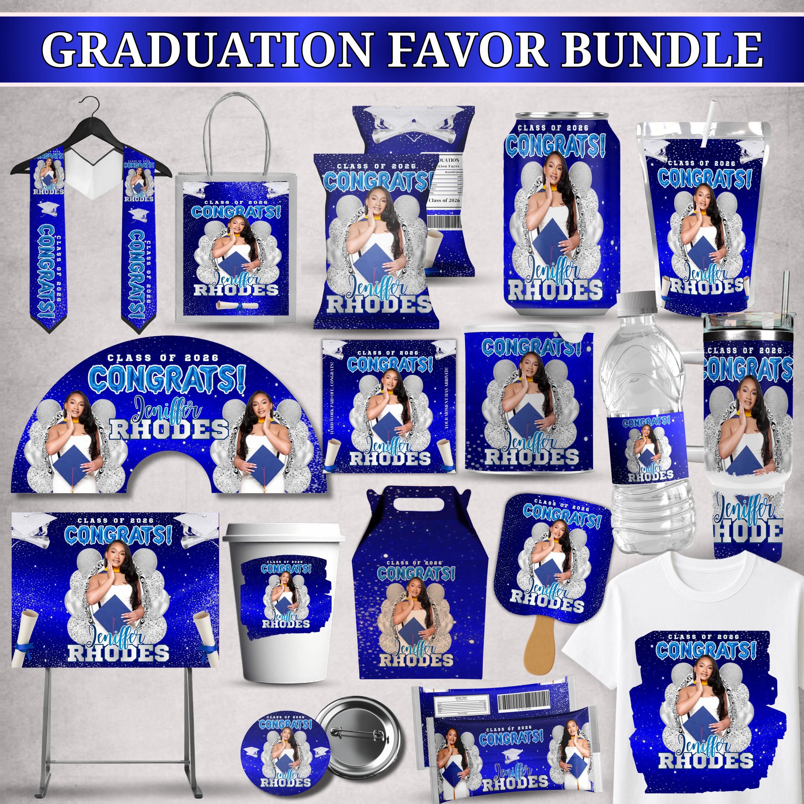 Graduation Party Favor Bundle, White and Blue Class of 2026 Treat ...