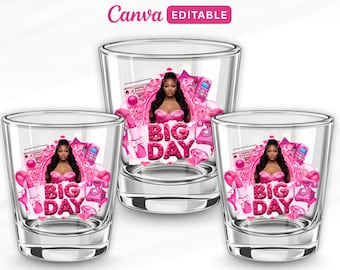 Birthday Girl Sticker, Big Day, Styrofoam Cup Pink Sticker Template, Pink Foam Cup Template, Pink Shot Glass Sticker, Birthday Party Sticker