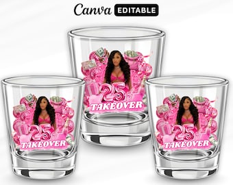 Pink Birthday Sticker, Styrofoam Cup Sticker, Shot Glass Birthday Sticker, All Zodiac Signs, T-Shirt Design, Canva Template Instant Download