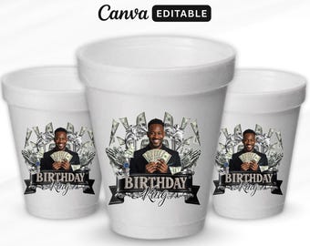 Dollar Style Birthday King Styrofoam Cup Sticker, Birthday Sticker, Shot Glass, All Zodiac Signs, Birthday King Design, Canva Template