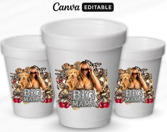 Adesivo para copo de isopor "Big Mama", adesivo de aniversário "Big Mama", copo de shot de cereja com estampa de guepardo, todos os signos do zodíaco, estampa para camiseta "Big Mama", Canva