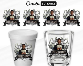 Birthday King Stickers, Styrofoam Cup Birthday Sticker, Shot Glass, All Zodiac Signs, Birthday King Design, Canva, Sticker Template