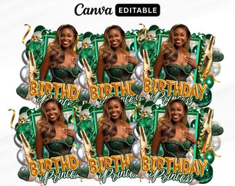 Birthday Party stickers, Birthday Girl Green& Gold Styrofoam Cup Sticker, Styrofoam Cup Canva Template, All Zodiac Sign Cup Sticker Template