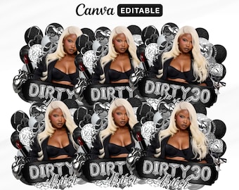 Dirty 30 Birthday Sticker, Styrofoam Cup Sticker, Shot Glass, All Zodiac Signs, T-Shirt Design, Canva Template, Instant Download