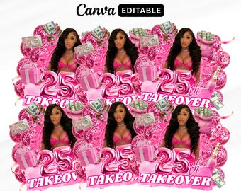 Pink Birthday Sticker, Pink Styrofoam Cup Sticker, Shot Glass, All Zodiac Signs, T-Shirt Design, Canva Template, Instant Download