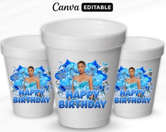 Blue Birthday Girl Styrofoam Cup sticker Template, Birthday Princess Sticker, Birthday Girl Scorpio Cup, All Zodiac Sign, Blue Tshirt Design