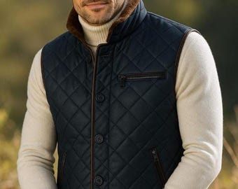 Shearling vest for men sheepskin leather & real shearling fur gilet vest luxury genuine shearling vest gift for him premium bodywarmer
