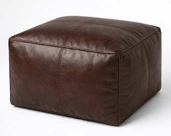 Handgemaakte vierkante Marokkaanse vintage bordeaux lederen poef poef lederen voetenbank salontafel ongevulde stoelen