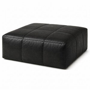 Handmade Large Black Leather Coffee Table, Rectangular Black leather Ottoman Footstool, Leather Living Room Unstaffed  Pouf, Leather Bench