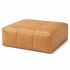 Handmade Large Tan Leather Coffee Table, Rectangular Tan leather Ottoman Footstool, Tan Leather Living Room Unstaffed  Pouf, Leather Bench