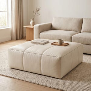 Mesa de centro otomana de cuero blanco, taburete otomano rectangular grande de cuero, puf marroquí de cuero blanco hecho a mano, banco otomano sin personal