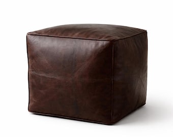 Handmade Square Moroccan Dark Brown Leather Pouf Ottoman Genuine Leather Footstool Coffee Table Floor Seating Footstool Footrest Unstuffed