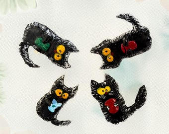 Cute Handmade Refrigerator Magnets | Black cat with Coffee Cup | Souvenir | ONE-OF-A-KIND | unique piece | Gift for Cat Lovers