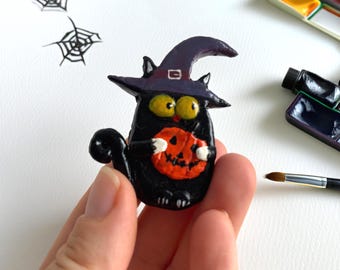 HALLOWEEN GIFT - Cute handmade Cat Magnet  | Cat with Pumpkin | Souvenir | UNIQUE | gift for cat lovers | Halloween party gift