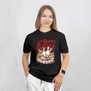 Cute Bunny Easter Shirt, Hoppy Easter T Shirt, Couple Bunny Shirt, Spring Floral Rabbit Tee, Easter Gift for Women Kids, Funny Easter Shirt