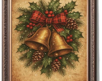 Vintage Christmas Wall Art, Rustic Holiday Print, Old-Fashioned Christmas Decor, Christmas Bells, Ralph Lauren Christmas, Digital Prints