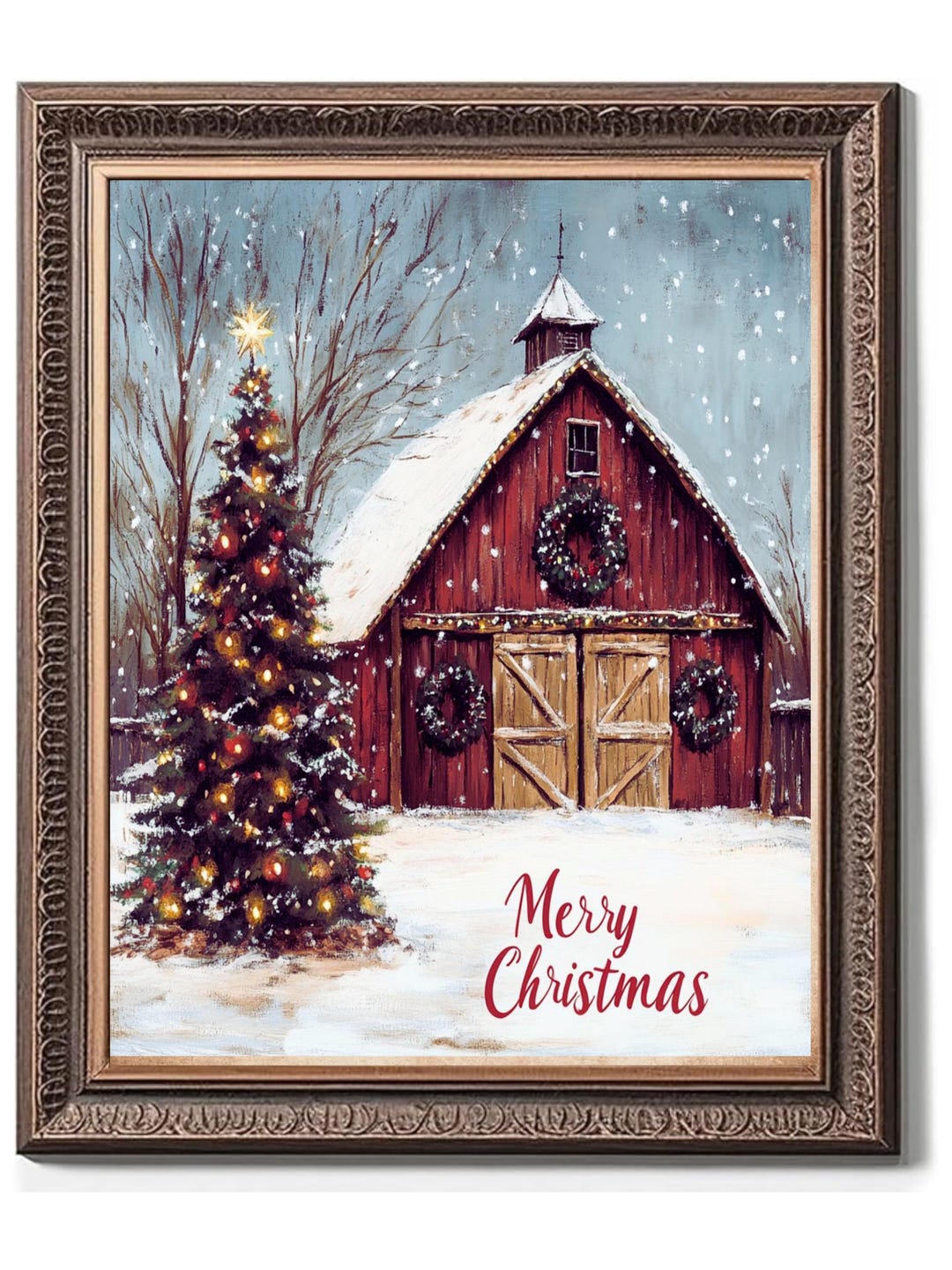 Vintage Christmas Barn Print: Rustic Holiday Wall Art (digital Download ...