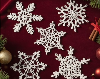 Snowflake Crochet Pattern Set – 5 Designs, Easy Christmas Ornaments, PDF Download